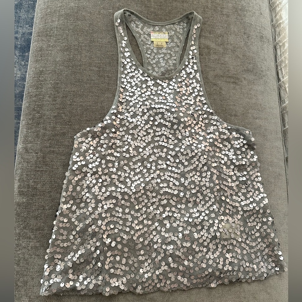Silver Grey Free People Sequin Tank Top